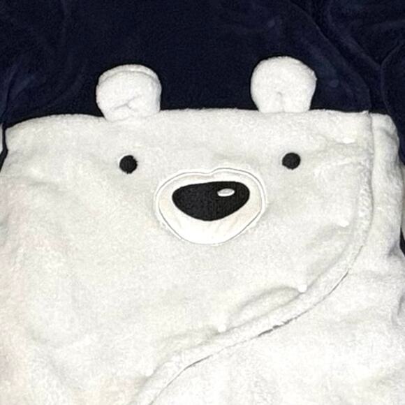 First Wish Infant One Piece Snowsuit Boys 3-6M Blue White Plush Layette Bunting - Picture 2 of 9